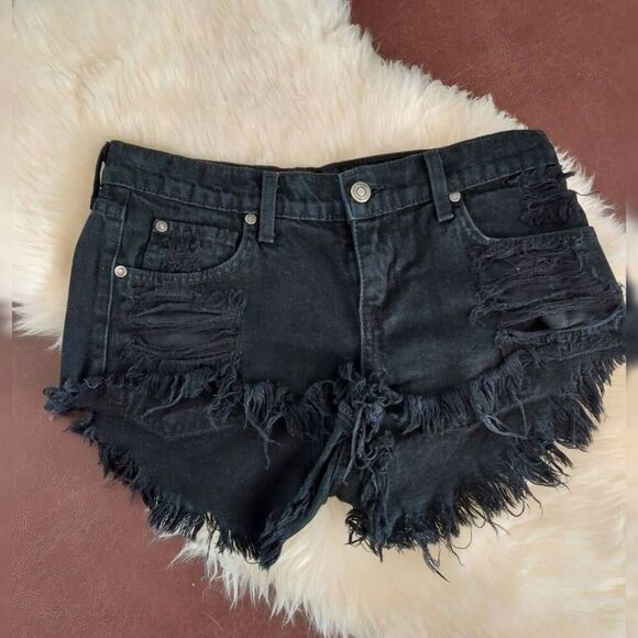 Pistola Destroyed Distressed Frayed Black Short Shorts size Medium - Picture 2 of 7